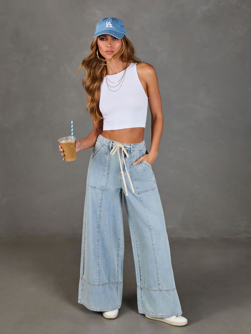 Vici Shonna Stretch High Rise Wide Leg
Drawstring Jeans